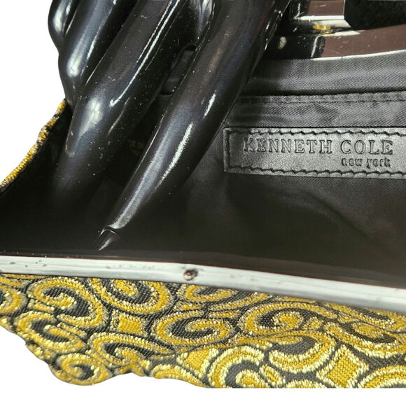 Gold Black Embroidered Baroque Evening Clutch Bag Chain Handle Kenneth Cole - Picture 5 of 5